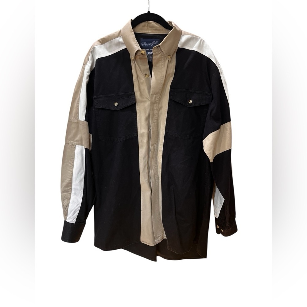 Cowboy color block Vintage Wrangler Black and Tan western shirt-M
